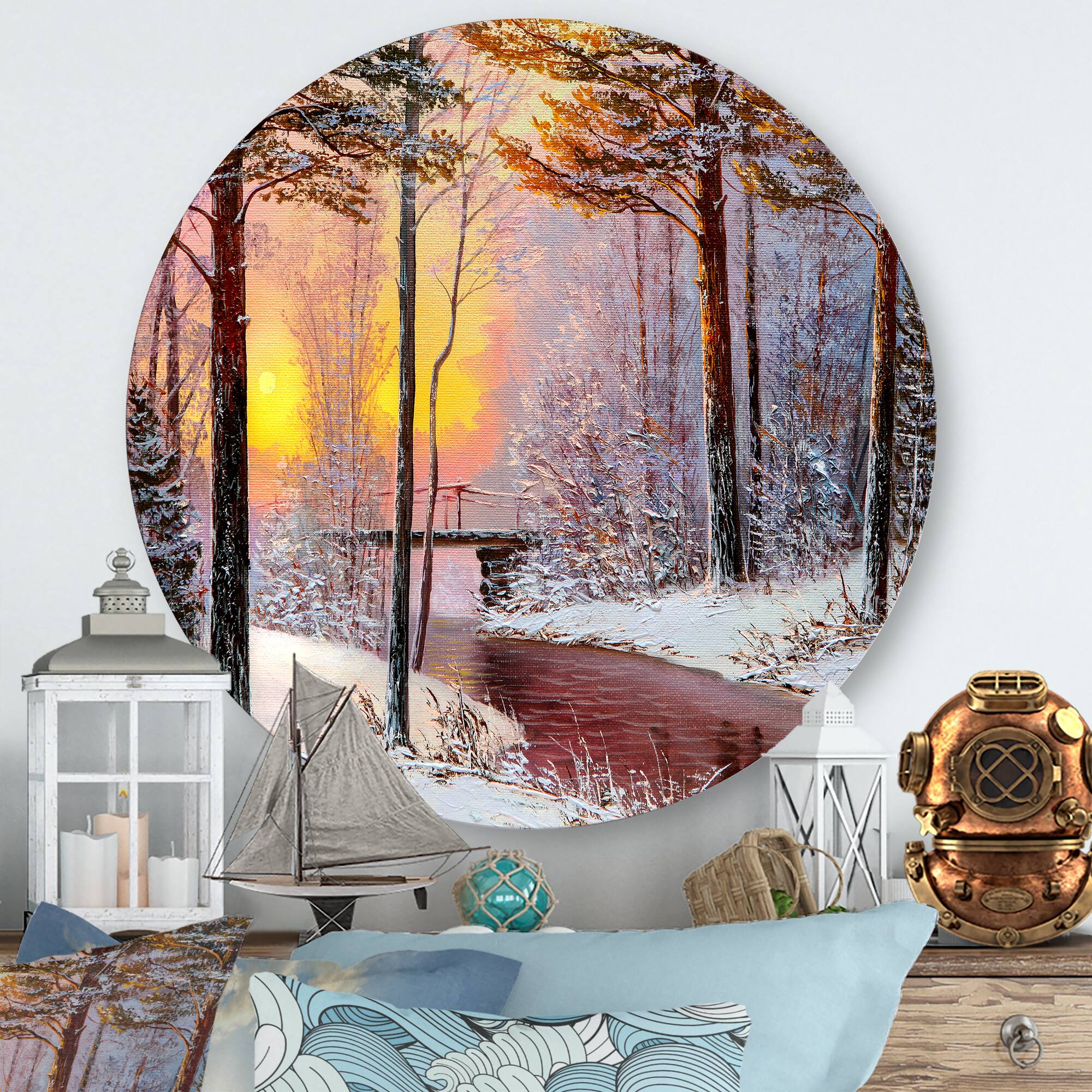 Designart - Christmas Forest With River and Trees IV